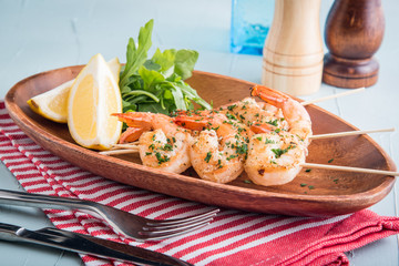 skewered grilled prawn