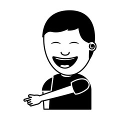 young man smiling pointing gesture