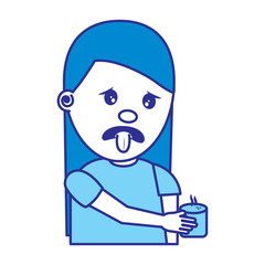 portrait young woman holding in hand beverage unpleasant