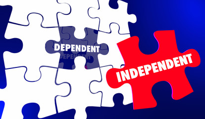 Independence Vs Dependent Self Reliant Puzzle Words 3d Illustration