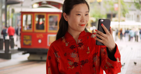 Close up of millennial Chinese taking selfie in San Francisco