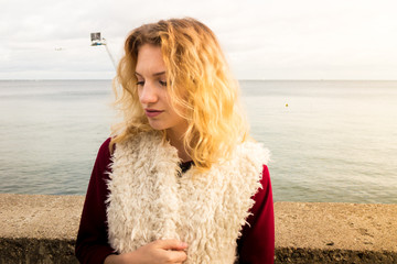 Wwoman outdoor wearing fur vest