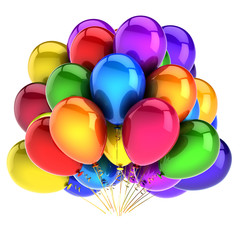 3d illustration of balloons bunch colorful birthday decoration. carnival party symbol festive multicolored