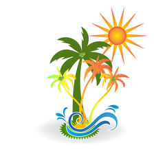 Fototapeta na wymiar Tropical island paradise beach logo design