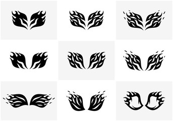 Set of Wings in flame design vector