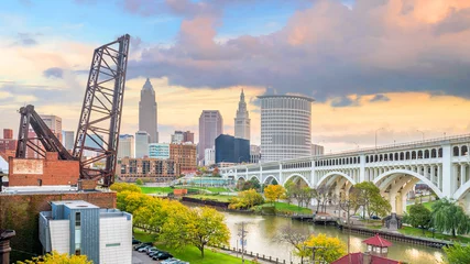 Tuinposter View of downtown Cleveland skyline in Ohio USA © f11photo