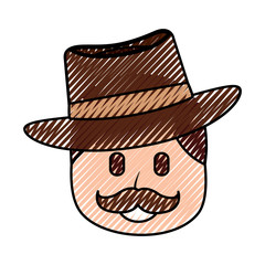 character man face mustache and hat laughing expression