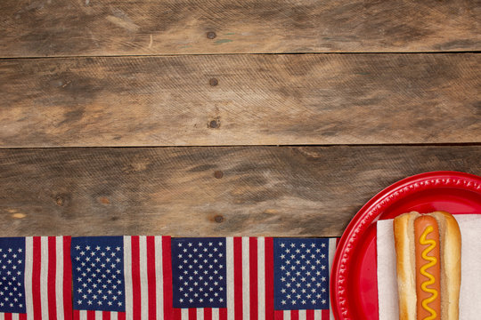 Summer holiday patriotic background hot dog American flag