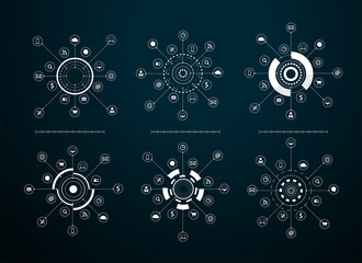 Vector virtual icons network diagram Sci fi futuristic user interface