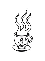 gesicht lebendig dampf heiß glas tasse tee kanne kaffee trinken durst kochen getränk schwarztee café lecker comic cartoon clipart