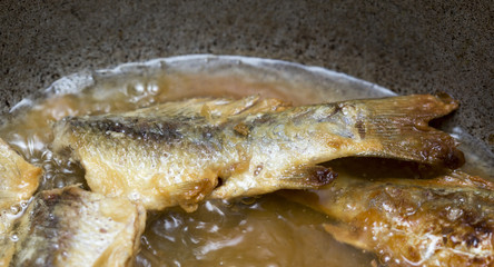 Fried fish in the kitchen