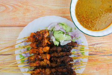 The Malaysian delicacy commonly known as Satay (bamboo stick skewered barbequed meat).