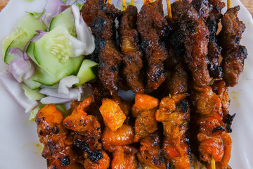 The Malaysian delicacy commonly known as Satay (bamboo stick skewered barbequed meat).