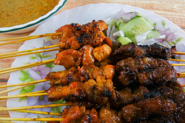 The Malaysian delicacy commonly known as Satay (bamboo stick skewered barbequed meat).