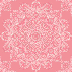 Seamless pattern with mandala ornament. Hand drawn vector illustration