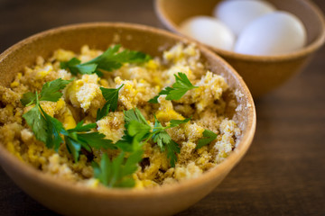 Farofa de ovos - scrambled eggs with flour - typical food of Brazil