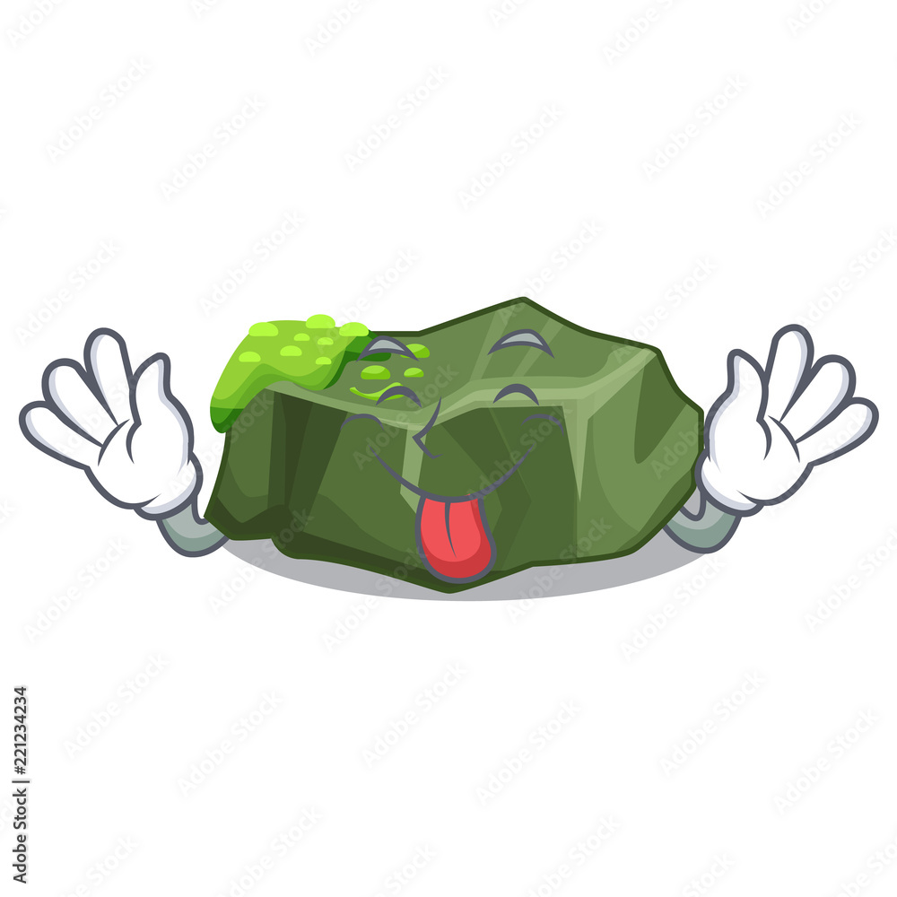 Poster Tongue out green rock moss isolated on cartoon