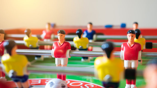 football table soccer players selective focus