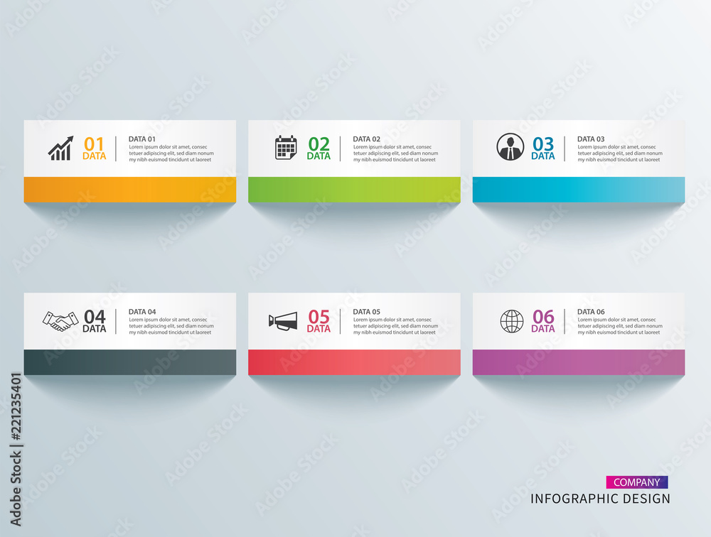 Poster infographics tab in horizontal paper index with 6 data template. vector illustration abstract backgr
