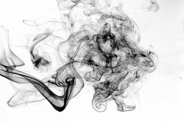 Toxic movement of  black smoke on white background