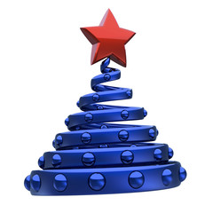 Christmas tree abstract blue red star decoration, New Year's Eve stylized souvenir adornment. Xmas wintertime greeting card design element. 3d illustration