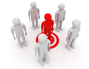 Red man on target. Business leadership success concept.