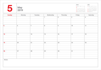 May 2019 desk calendar vector illustration
