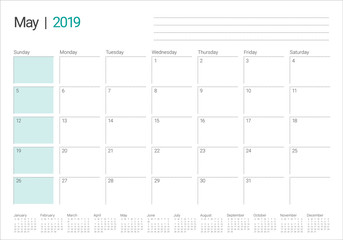 May 2019 desk calendar vector illustration