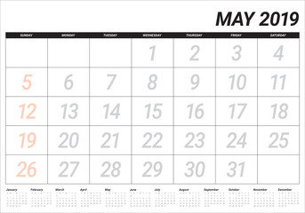 May 2019 desk calendar vector illustration