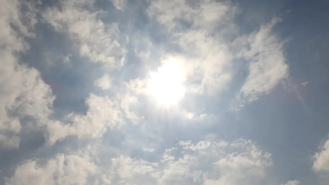 正面から太陽の光。風が強い日。空のタイムラプス動画