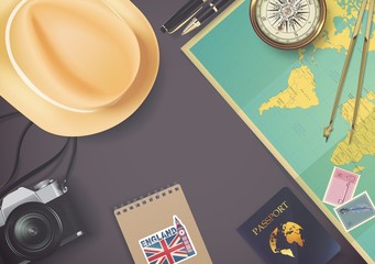 Top view on travel and tourism concept template