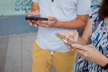 close up hand typing smartphone with copy space for text, shopping online, sending email, man play phone, use smartphone, mobile phone, telephone