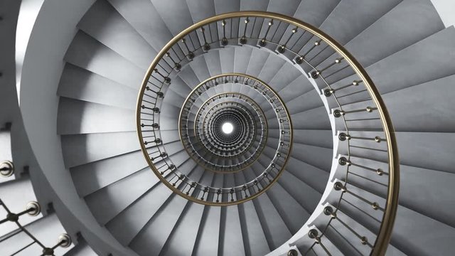 Dark, luxurious, glamour spiral staircase endless, seamless looping animation.4K
