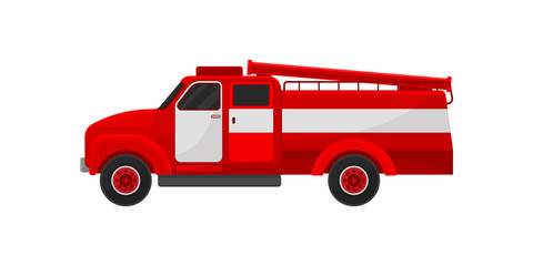 Red fire truck, emergency service for firefighting operation vector Illustration on a white background