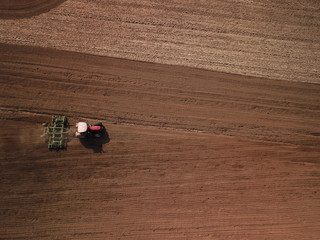 Aerial view of tractor on agricultural field