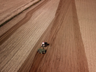 Aerial view of tractor on agricultural field
