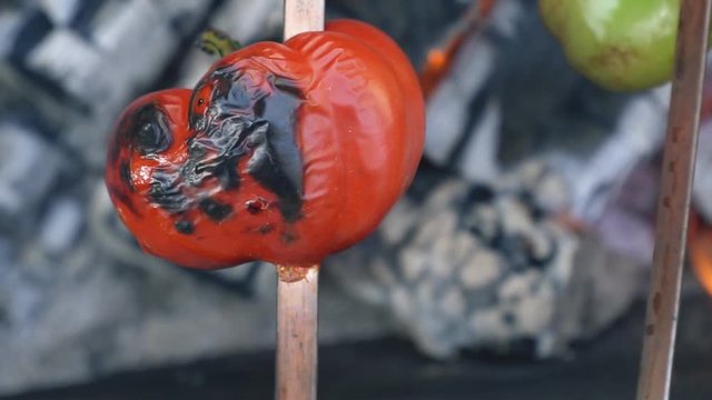 cooking pepper on fire