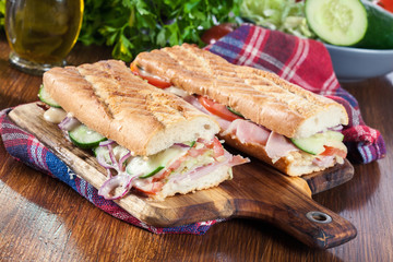 Toasted sandwiches with ham, cheese and other