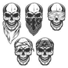 Obraz premium Set of skull in bandanas