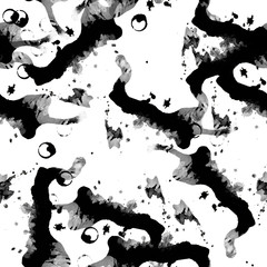 Seamless abstract background pattern wiith black ink splashes