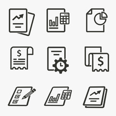Business report icon set. Illustrations isolated on white.