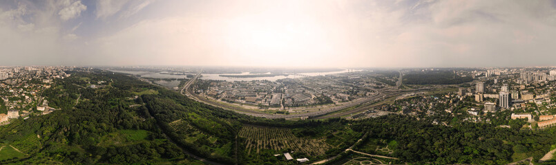 Aerial view 360 degrees panorama of Kiev above the National Botanical Garden named after M.M. Grishka.