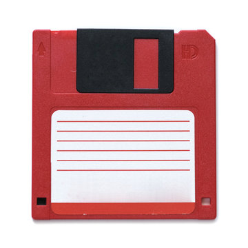 red floppy disk isolated on white background
