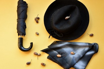 hat, umbrella, handkerchief