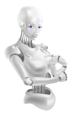 Fototapeta premium Beautiful robot woman stands in an elegant pose