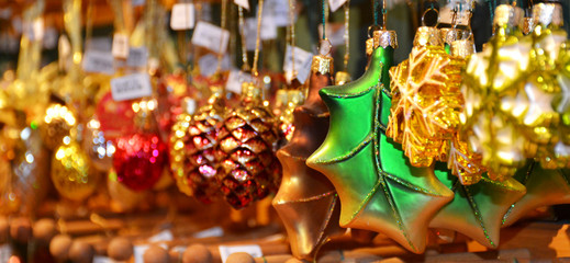 Naklejka premium Christmas decorations on the Christmas market Brugge, Belgium