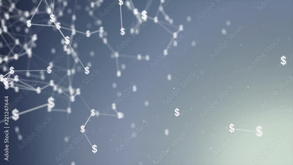 Poster 19. white dollar icon moving with connected lines abstract polygonal connected polygons plexus point