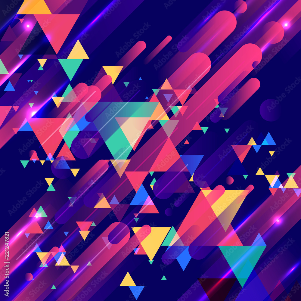 Poster abstract colorful elements and creative modern overlapping triangles geometric rounded lines pattern