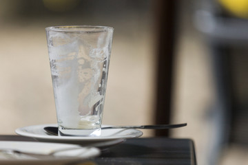Empty Latte Glassware on Cafe Table