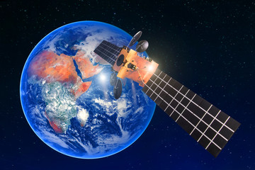 Satellite telecommunication connection, transmits radio communication on the geostationary orbit of...